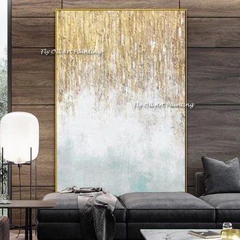 100% Ročno lepo zlato oljna slika domov dekoracijo Povzetek Platno Wall Art za dnevna soba Okrasite družino