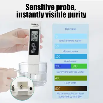1Pcs Bel Digitalni Tester Kakovost Vode Merilnik Obseg 0-9990 Večnamensko Vode, Temperatura, Čistost Meter TEMP PPM Tester