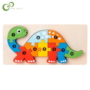 1PCS Lesena 3D Puzzle Igrače Sestavljanke, Dinozaver Montessori Zgodnjem otroštvu Spoznavno za Otroke Število Obliko Otroci Igre, Darila TMZ