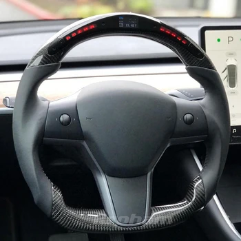 2 Letno Garancijo! Prilagodite 100% Realno Ogljikovih Vlaken LED Zaslon Volan Za Tesla Model 3 Model Y 2017 2018 2019 2020 2021