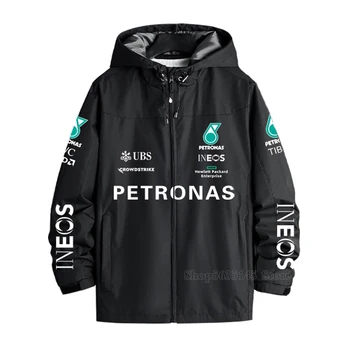 2022 F1 Petronas Natisnjeni Hoodie Formula 1 Avto Navijači Racing Team Obleka Jakna Windproof Črno Modra