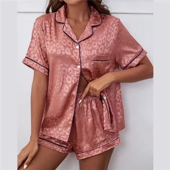 2022 Novo Svile Pjs Ženske Kratke Rokave Saten Sleepwear Nastavite Žensk Doma Oblačila, ki bo Ustrezala Sladko Pižame Elegantna Ženska Pižamo Določa