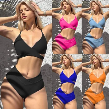 2023 Seksi Bikini Komplet Kopalke Ženske Barva Kopalke, Kopalke Plažo Visoko Izreži Kopel Obleko Poletje Kopalke