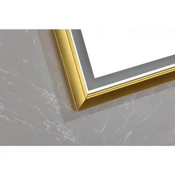 48. W X 30. H Prevelik Pravokotne Brušena Zlato Uokvirjena LED Ogledalo Anti-Fog Zatemniti Wall Mount Kopalnica
