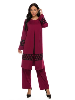 4XL Plus Velikost Muslimanskih Določa Dubaj Turčija 2 Pc Obleke Moda Dolg Rokav Tiste Bluzo in Hlače Komplet Obleke Ženske, Islam Arabski Obleke
