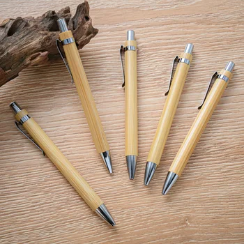 50Pcs Bambusa Kemični svinčniki Bambus, Les Material, Oglaševanje Peresa, Kemični svinčniki Darilo Pero Pritisnite Bamboo Pen Debelo