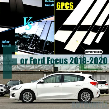 6PCS Polirani Stebra delovna mesta, Primerna Za Ford Focus 2018-2020 Okno Trim Kritje BC Stolpec Nalepka