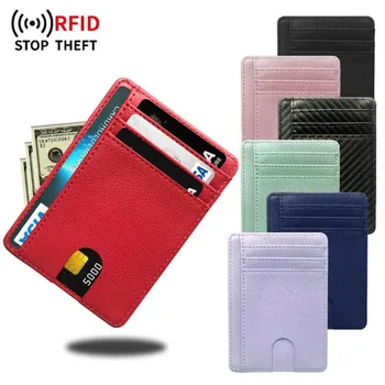 8 Slot Slim RFID Blokiranje Usnjena Denarnica za Kreditne ID Kartico sim Torbici Denar Primeru Zajema Proti Kraji za Moški Ženske Moški Modni Vrečke