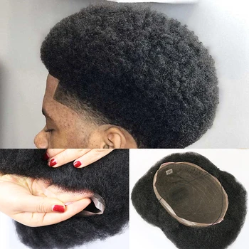 Afro Toupee za Črno Moških Človeških Las, afro-Ameriško Lasulje Moški Lase Toupee Popolno Kožo 8x10inch Ameriški Kodraste Mens Afro Curl