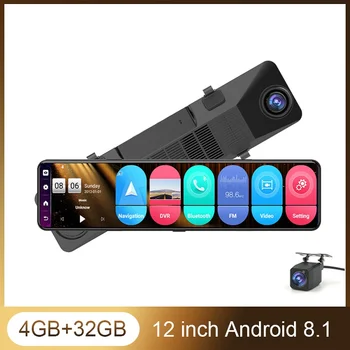 Avto Rearview Mirror Video Snemalnik 12 Inch Dvojno Objektiv Dashcam Android 8.1 GPS Navigacija ADAS Obračanje Fotoaparat, DVR RAM 4G+ROM 32 G