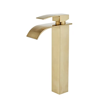 Brušena zlato iz nerjavečega jekla, vroče in hladno umivalnik zlati slap kopalnica točilne bazena eno luknjo vode