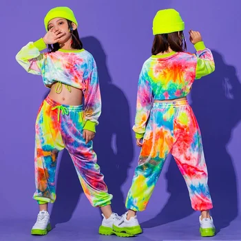 Dekle Hip Hop Oblačila Multicolor Majica Vzročno Hlače Za Dekleta Jazz Ballroom Ples Obleke Fazi Obleke Rave Oblačila