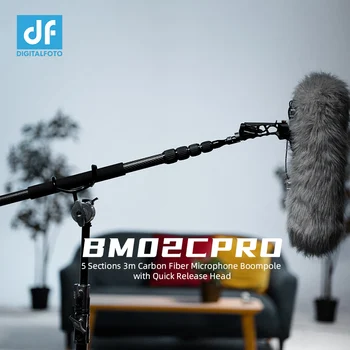DIGITALFOTO BM02C Pro 5 Oddelkov 3m Ogljikovih Vlaken Mikrofon Boompole s Hitro Sprostitev Glavo