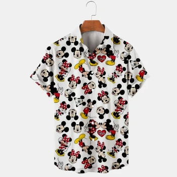 Disney Hawaiian Majica 2023 Poletje Nova Risanka Mickey Print Majica Srčkan Disney Anime Majica moška Kratka sleeved Priložnostne River Vrh
