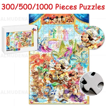 Disney Jigsaw Puzzle Igrača Mickey Mouse Princesa 300/500/1000Pieces Lesenih Papir Puzzle Otrok Izobraževalne Igrače, Družinske Igre