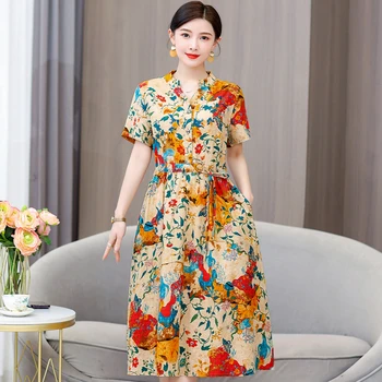 Elegantne Dolge Obleke za Ženske 2023 Visoko Kakovost Tiskanja Boho Priložnostne Poletje Ženske Obleke korejskem Slogu Vintage Oblačila