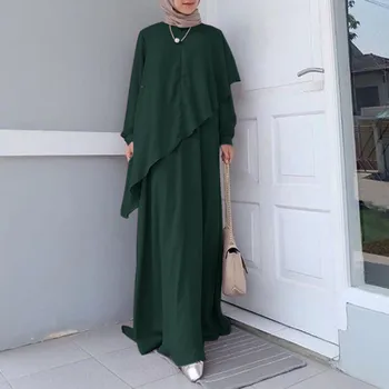 Elegantno Türkiye Sundress Muslimanskih Moda Abayakafetan Dolžina Tal Obleka Ženske Abaya Ruffle Pokrovček Trdno Obleke Obleke