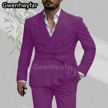 Gwenhwyar Zadnji Plašč, Hlače Design Vijolično Moške Obleko Zarezo River 2 Kos moška Moda Obleko Poletje Oblačila, ki Smart