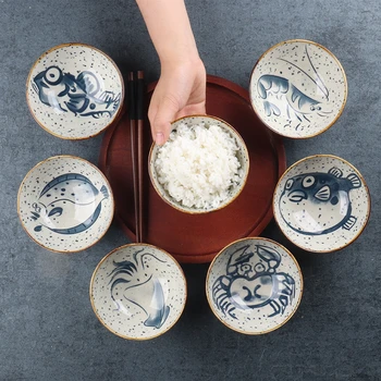 Japonski slog retro riž skledo ustvarjalne ljubko majhno skledo gospodinjski underglaze keramično skledo riža sladice skledo Rezanec bowl
