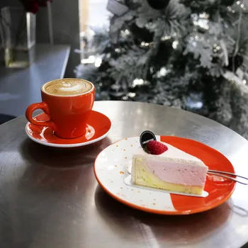 Kakovosti, Visoke Temperature, Keramični Nove Kosti Kitajske Aima Oranžna Lepa Latte Standard Skodelico Kave 8 inch Večerja Ploščo