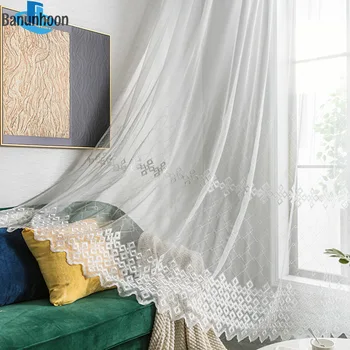 Kitajski slog geometrijske vezene gaza zavese, bel til tkanine, dnevna soba, spalnica, balkon