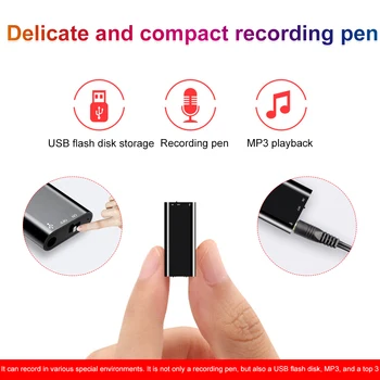 Mini USB Snemalnik Glasu Aktivira 8GB 16GB 32GB Snemanje Peresa Digitalni Avdio Snemalnik zvoka Predvajalnik MP3 192Kbps WAV