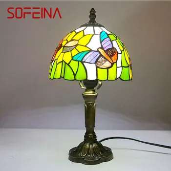 SOFEINA Tiffany Steklene namizne Svetilke LED Kreativne Barve Metulj Vzorec Desk Svetlobe Dekor Za Dom, Dnevna Soba, Spalnica