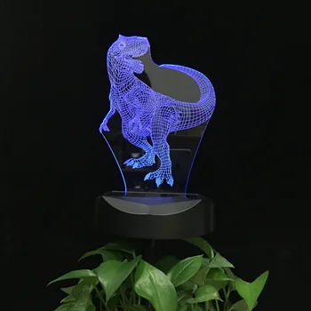 Tyrannosaurus Rex Dinozaver Barv 3d LED Tabela Noč Svetlobe Krajine Razsvetljavo na Prostem Sončne Energije Noč luči za Vrt, Dvorišče