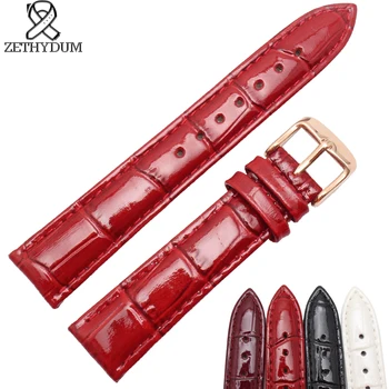 Visok sijaj barve Watchband Kakovosti Pravega usnja watch trak 14 16 18 20 mm Rdeča, bela, vijolična, črna Za Ženske gledajo dodatki