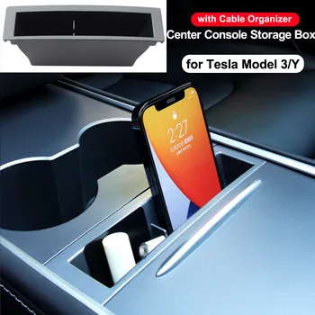 Za Tesla Model Y 3 2023 Notranja Oprema Sredinski Konzoli Armrest Škatla Za Shranjevanje Kartico Ključne Telefon Kabel Za Polnjenje Organizator Primeru