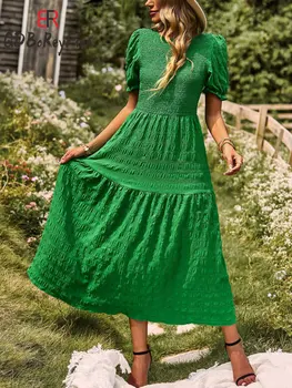 Zeleno Poletje Obleko za Ženske 2023 Elegantno Vitek Dolgo Obleko Trdno-LINE O-Vratu Počitnice Bodycon Maxi Obleke za Ženske, Rojstni dan