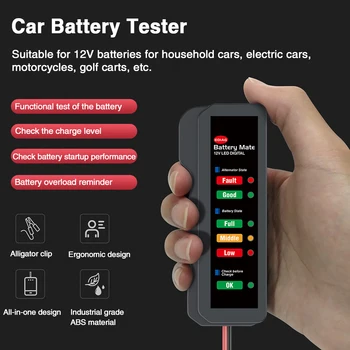 12V Baterija Digitalni Alternator Tester s 6 LED Osvetlitev Zaslona Baterijo Testerjev Za Avto, motorno kolo