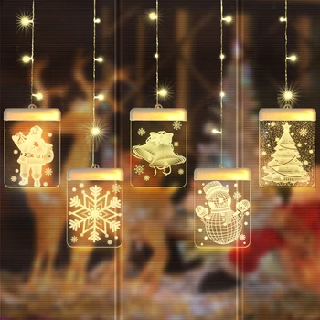 3D Božični Okraski, Luči Zaprtih Santa Claus Zvonovi Lestenci Zavese Viseče Luči Strune Počitnice Dekor Luči Strune