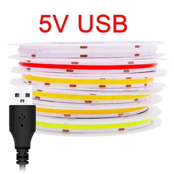 5 V USB LED COB Trakovi 5V Visoko Gostoto 320LED/m Prilagodljiv Trak Svetlobe Bar Linearni Razsvetljavo Toplo/Naravne/Hladno Bela Rdeča Modra Zelena