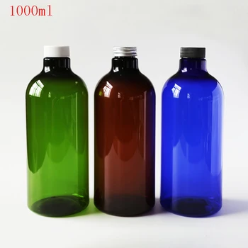 5pcs 1000ml Prazno Rjava Modra Zelena PET Jar Steklenici s Plastično Posodo Aluminijasto zaporko pokrov,Za Tuš Gel Kozmetične Embalaže