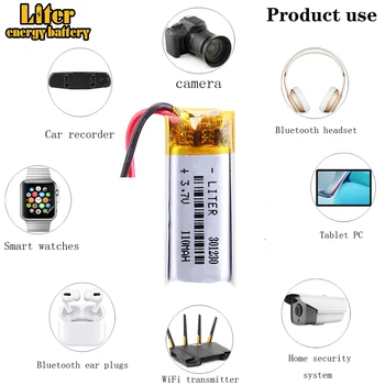 5pcs 3,7 V 110mAh 301230 Litij-Polymer Li-Po baterija li ionska Baterija za Polnjenje celic Za Mp3, MP4 MP5 GPS, PSP, mobilni bluetooth