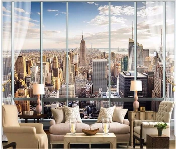 beibehang ozadje po Meri 3D stereo zidana sodobni virtualni okno, dnevna soba s kavčem posteljo, spalnica New York ozadju dekoracijo