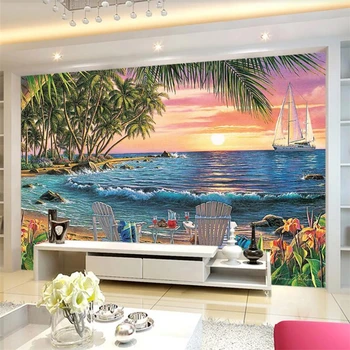 beibehang ozadje po Meri 3d zidana kokosovih palm dvojno plaži stol lepe obmorske krajine v ozadju stene slikarstvo 3d обои