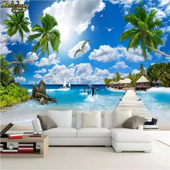beibehang po Meri seascape krajinskega slikarstva kokosovo drevo ozadje za dnevno sobo, TV ozadju obnove domov 3D stene papirja