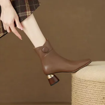 Britanski Stil Kratke Čevlji za Ženske Elegantni Škornji z Visoko Peto Debele Pete Kvadratni Toe Chelsea Škornji 2022 Pomlad Jesen Nova
