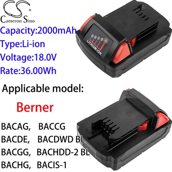 Cameron Kitajsko Ithium Baterija 2000mAh 18.0 V za Berner BACAG,BACCG,BACDE,BACDWD BL,BACGG,BACHDD-2 BL,BACHG,BACIS-1