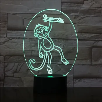 Creative 3D Led Vizualne 7 Barva Spreminja Novost Opica Obliko Postelji Nočna Žival Namizno Svetilko Otrok Spanja Razsvetljavo Darila
