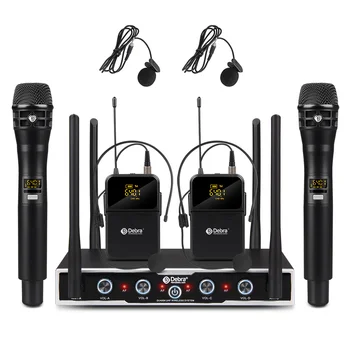 Debra Avdio DU4004 Prenosni 4Channel UHF Brezžični Mikrofon Sistema z ročnimi Slušalke lavalier Posnetek mikrofon za karaoke