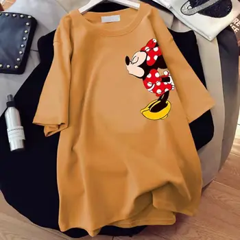 Disney Bombaž Kratki Rokavi T-shirt Ženska Sredi Dolžine Svoboden Mickey Natisnjena Vrh 2022 Novi korejski Slog Ženska Oblačila za 200 kg