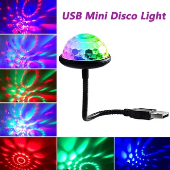 Dj Razsvetljava Zvok Stranka Auto USB Mini Disco Krogla Luči RGB Multi Color Avto Vzdušje Sobi Okraski Lučka Čarobno Stroboskopske Luči