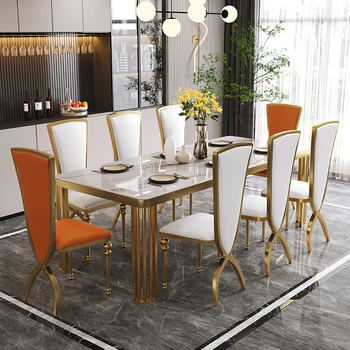 Italijanski svetlobe luksuzni jedilno mizo pravokotne sodobne preprosto majhno družino iz nerjavečega jekla gospodinjski Nordijska marmorja mizo in stol