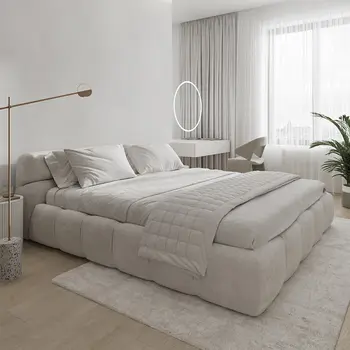Minimalističen italijanski krpo umetnosti posteljo sodobno minimalistično master spalnica zakonska postelja tatami posteljo svetlobe luksuzni dodatki Fengwang rdeče puff postelja