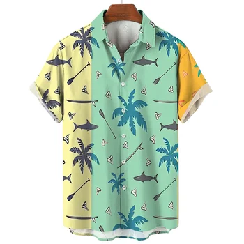 Moška Majica Hawaiian Kokosovo Drevo Natisniti Tee Počitnice na Plaži Slog River Srajce Moda Priložnostne Prevelik Kratek Rokav Vrhovi Cardigan