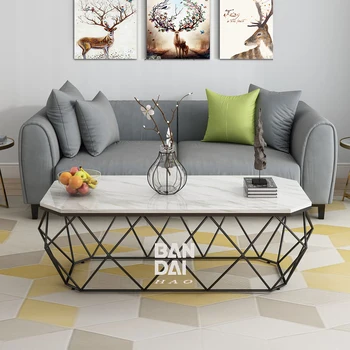 Nordijska marmorja mizico preprosto moderno dnevno sobo, iz železa čaj tabela nastran ustvarjalne strani mize