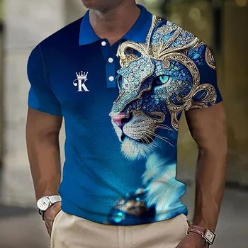 Nove Priložnostne Poletje Majica Polo Moški ' s Kratkimi Rokavi Top Fashion Design 3D Lion Majica Polo Vrh